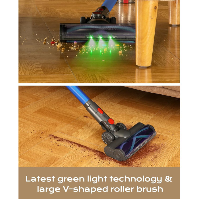 Бездротовий акумуляторний пилосос V15: 35KPa, 6-в-1, для тварин, тверді підлоги та килими (блакитний)