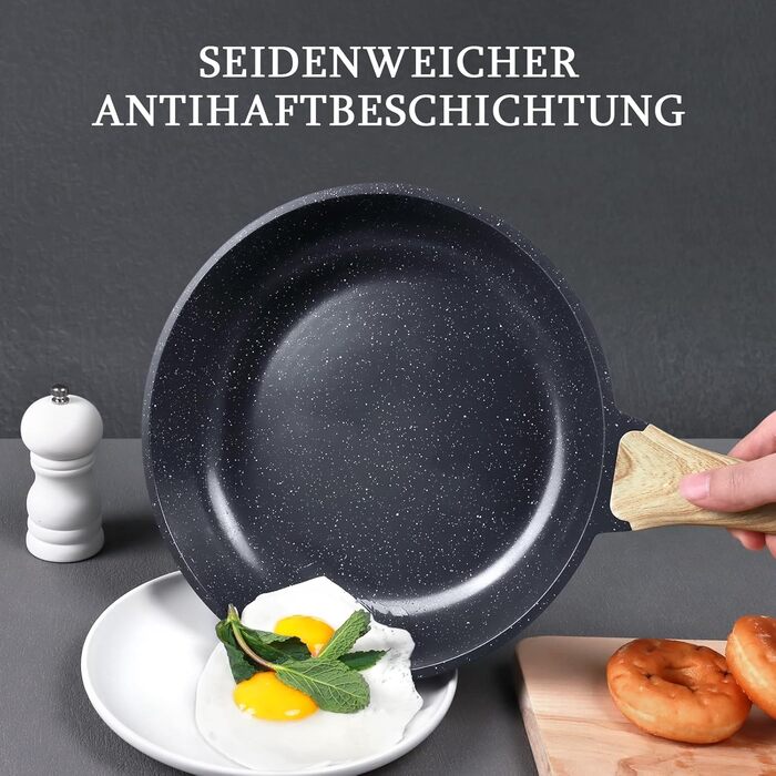 Пан з антипригарним покриттям GiPP Keramik 24 см - здоровий, без PFOA/PFAS, для індукційних плит, миється в посудомийній машині, з холодним ручками. (Білий, Чорний, 26 см + кришка)