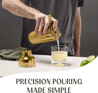 Набір для коктейлів та міксології Edles (10 предметів) - шейкер з нержавіючої сталі, баргарні аксесуари в дерев'яній підставці з бамбука - подарунковий набір, золотий/натуральний бамбук