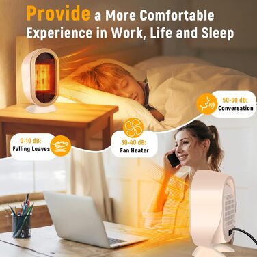 Електричний обігрівач Feebee: енергозберігаючий, тихий, 800/1200W, портативний, з контролем температури та захистом від перегріву та перекидання. Підходить для спальні, дому, офісу. (Білий/Бежевий)