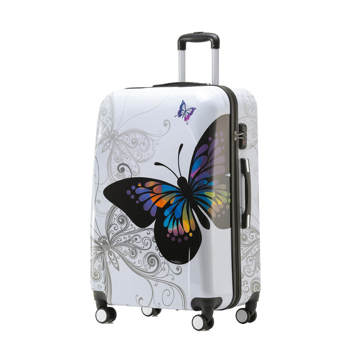 Набір валіз BEIBYE Butterfly 2060 з TSA-замком, 4 предмети: жорсткий дорожній кофр, ручна поклажа та косметичка (L-66см)