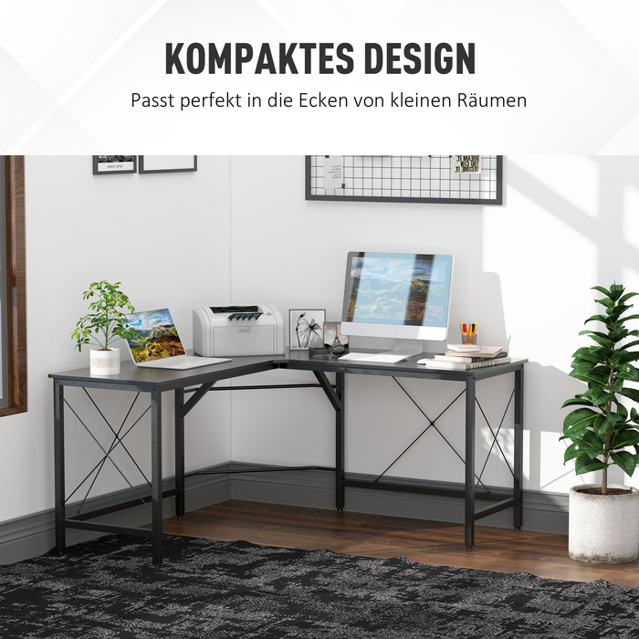 Комп'ютерний стіл HOMCOM L-подібний кутовий стіл 150x150x76см МДФ чорний, сучасний кутовий стіл для офісу та домашнього офісу