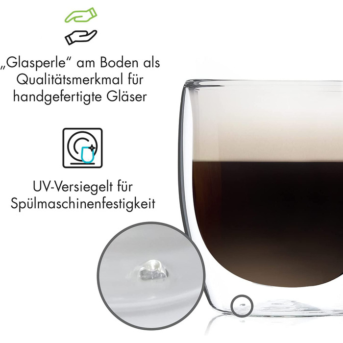 Набір чашок для еспресо зі скла (4 x 80 мл) - Келихи для еспресо з подвійними стінками 80 мл - келихи з подвійними стінками з боросилікатного скла - Набір склянок для еспресо, які можна мити в посудомийній машині - склянки для еспресо зі скла Чашка (набір