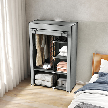 HOMCOM шафа для одягу, тканинна шафа, 6 відділень, сіра, 103x43x162,5 см, складана шафа для одягу з виглядом з флісу | Aosom