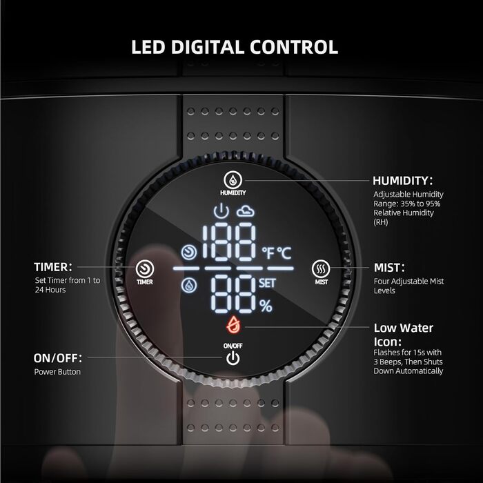 Зволожувач повітря Spider Farmer Neuer 5л для рослин, теплиці, кімнати з гігрометром та автовимкненням, чорний