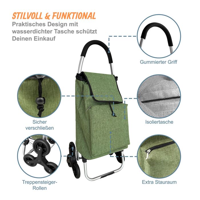 Relaxdays - Колісний візок для покупок зі сходами, об'єм 45 л