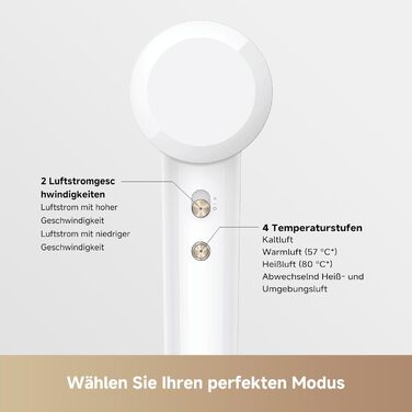 Високошвидкісний фен для волосся MOVA Turbo, 110 000 об/хв, 65 м/с, з іонізацією (200 млн негативних іонів), 8 режимів роботи, компактний та легкий (330 г)