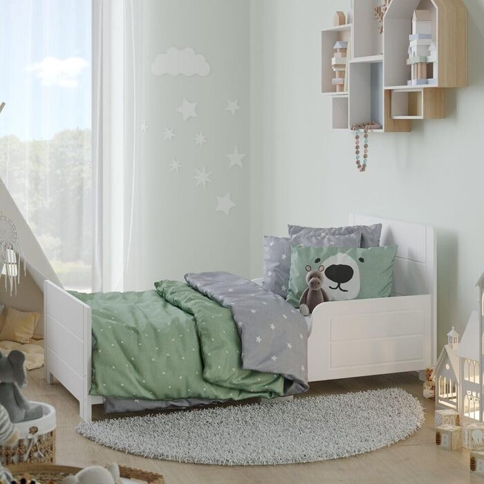 Дерев'яне дитяче ліжко URBNLIVING з бічною захисною перегородкою, для дівчаток та хлопчиків, в стилі Junior, білий колір