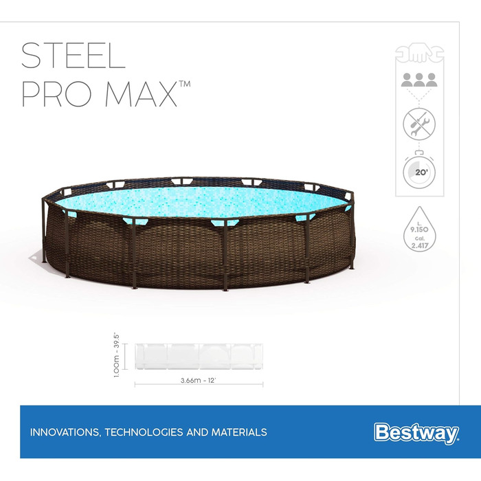 Комплект каркасного басейну Bestway Steel Pro Max, круглий, з фільтруючим насосом і безпечною драбиною 366 x 100 см