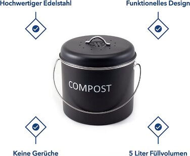 Кухонне відро для компосту Hansekche 5L-високоякісне відро для сміття, відро для органічних відходів з 2-кратним вугільним фільтром-органічне відро для сміття з низьким вмістом запаху з кришкою і ручкою