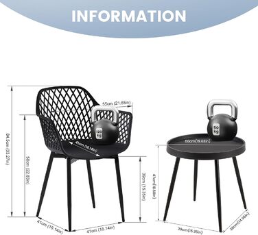 Набір меблів для балкона на 2 особи: стіл та 2 стільці з регульованими ніжками, чорного кольору