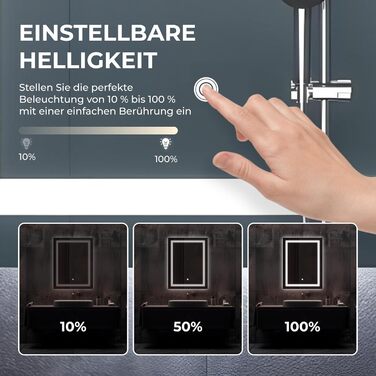 Дзеркало для ванної кімнати BR Bringer LED з підсвічуванням, 60x80 см, антизапарник, диммування, 3 кольори світла, сенсорне управління, функція пам'яті (BRS102)