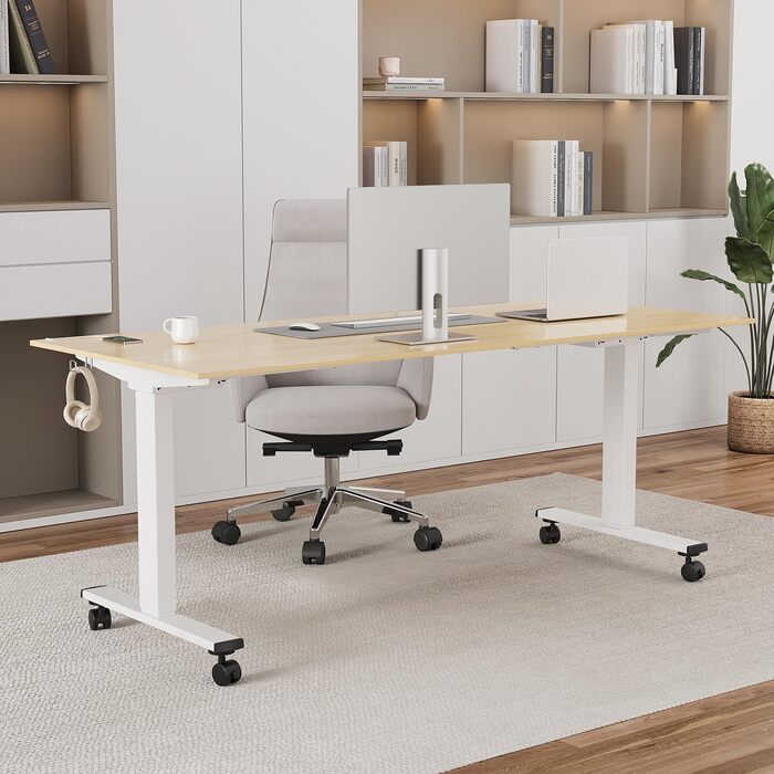 Регульований стіл JUMMICO з міцним підйомним механізмом (2 мотори, 3 пам'яті) 100x140 см, білий