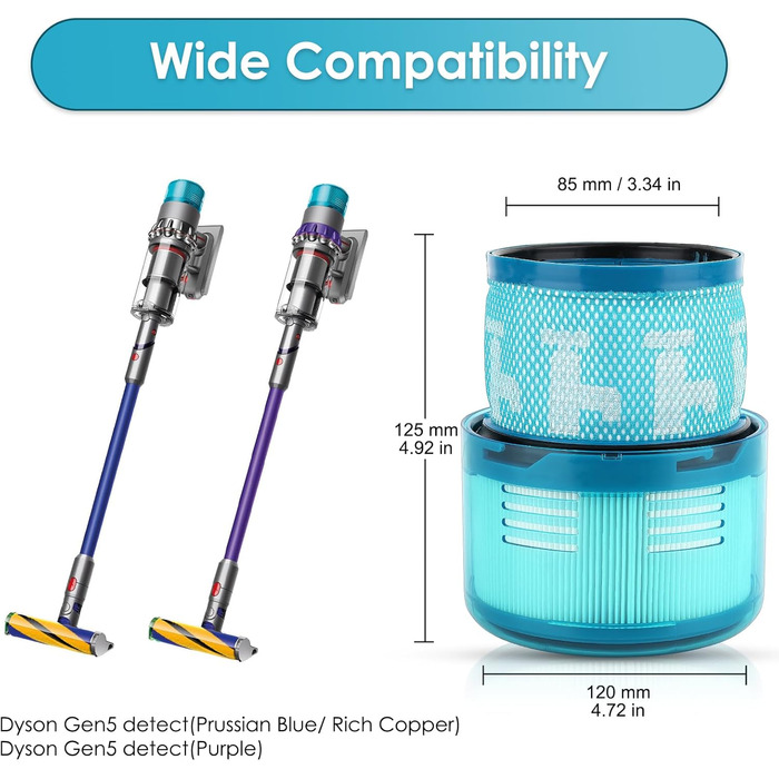 Замінники фільтрів Dyson Gen 5 Detect Absolute (2 шт.) - сумісні з Dyson Gen5 Detect, Gen5 Detect Absolute SV23, Gen5 Outsize, Gen5 Outsize Absolute SV24, Gen5 Detect Fluffy, акумуляторні пилососи Gen5, HEPA фільтри для Gen5 (2 шт.)