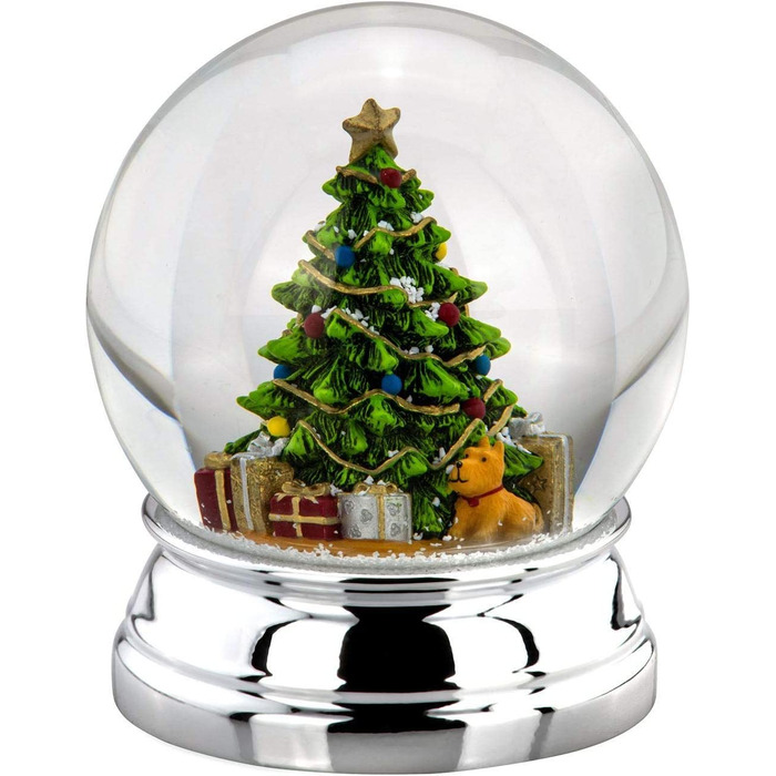 Снігова куля Х. Бауер-молодший. великий посріблений скляний сніговий куля з прикрашеною різдвяною ялинкою Ø 10 см - зимовий Різдвяний декор