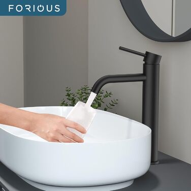 Змішувач для ванної кімнати FORIOUS з набором для зливу, чорний матовий, висота виливу 190 мм, однорідний змішувач для раковини