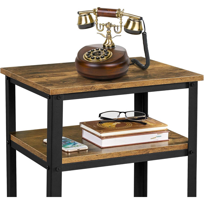 Вінтажний телефонний стіл Yaheetech, журнальний столик з 3 полицями, маленька тумбочка, журнальний столик, 45 x 35 x 74,5 см, металевий каркас, ідеально підходить для вітальні, спальні, офісу