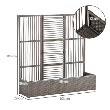 Квітковий ящик з решіткою, стійкий до погодних умов, штучний ротанг, 103 x 29 x 103 см, Сірий