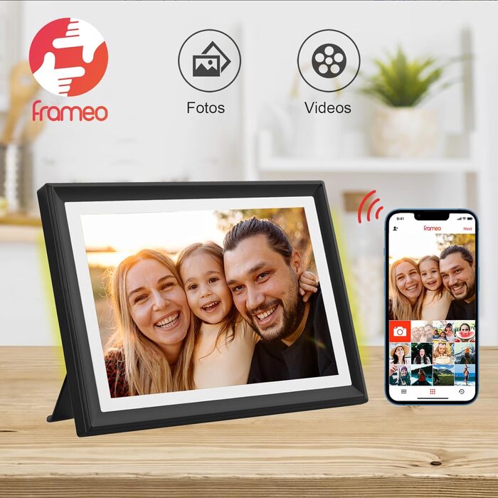 FRAMEO Цифровий фоторамка 15.6 дюймів WiFi, FHD 1920x1080, 32GB, IPS сенсорний екран, автоповорот, кріплення на стіну. Діліться фото та відео через додаток FRAMEO