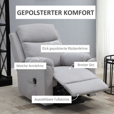 Крісло з електричною відкидною спинкою HOMCOM для літніх людей, льон Touch Light Grey 83 x 89 x 102 см, зручний допоміжний засіб для стоячи