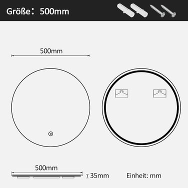 Круглий дзеркало для ванної кімнати Boromal з годинником та підсвічуванням, 60 см, 3 кольори світла, регулювання яскравості, LED, сенсорне управління, Стиль Jd