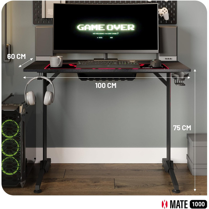 Ігровий стіл Diablo X-Mate 160x75x75 см: ергономічний стіл з карбоновою стільницею, тримачем для навушників та підставкою для напоїв