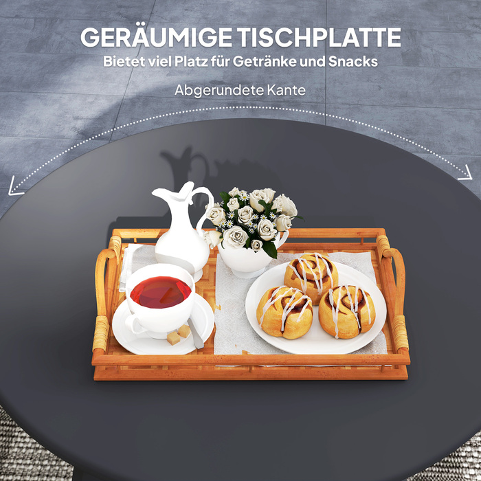 Підлоговий столик / Балконний столик / Садовий столик з металу, круглий, діаметр 70 см, висота 42 см, чорний. Стійкий до погодних умов.