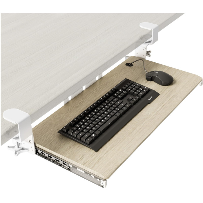 Висувна підставка для клавіатури під стіл з К-кріпленням, великого формату, стійка, ковзна, платформа для клавіатури 838 мм x 280 мм, висувна платформа, комп'ютерна шухляда для набору тексту (дуб)