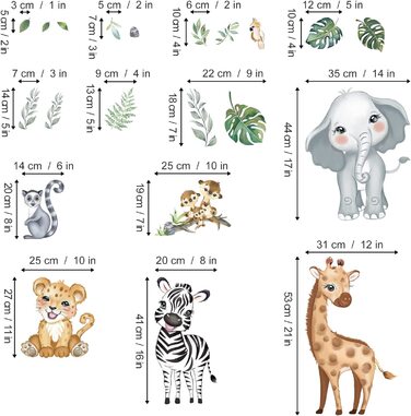 Наклейка на стіну зі зображенням тварин з джунглів, сафарі, слона, жирафа