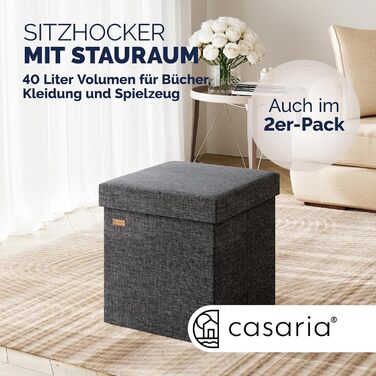 Пуф Casaria® з місцем для зберігання, білий, складний, з кришкою, штучна шкіра, м'який, 38x38 см, для спальні, вітальні, передпокою, білий (2, темно-сірий)