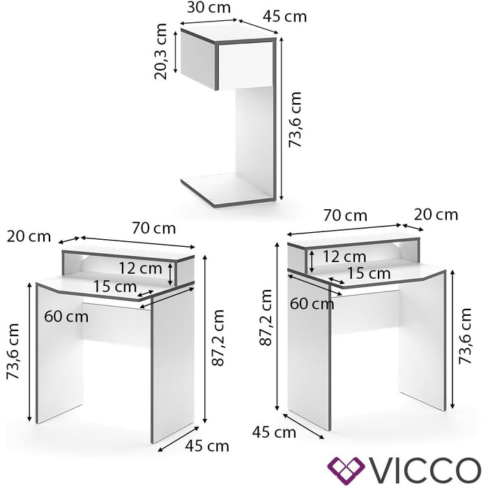 Ігровий стіл Vicco Kron, /Чорний, 170 x 60 см (Білий)