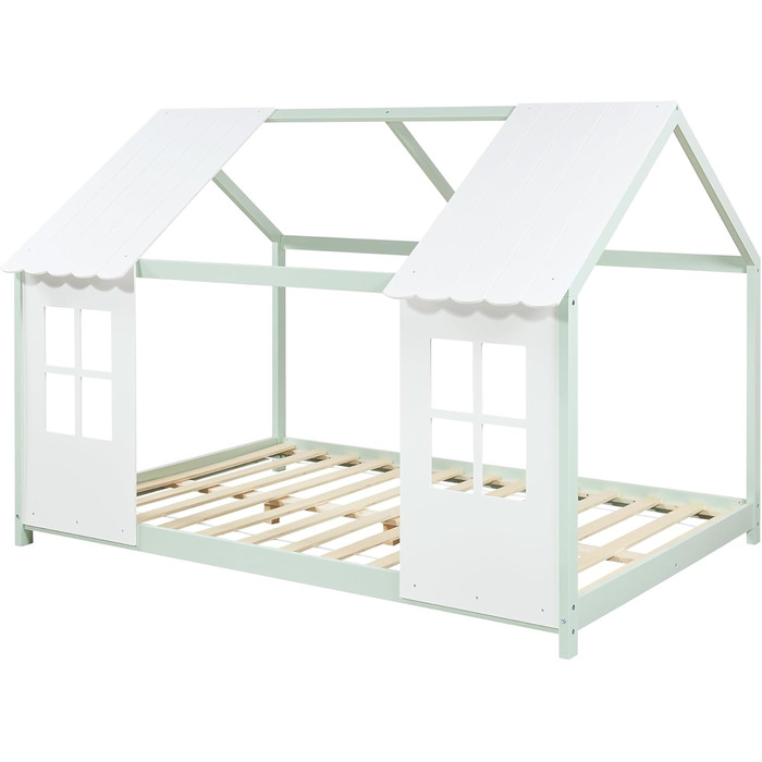 Дитяче ліжко Tostedt: ліжко-будиночок, ліжко для підлітків, ліжко-ігровий будиночок, ліжко з напіввідкритим дизайном Montessori, з масивного дерева (сосна), 120x200 см, рожево-біле
