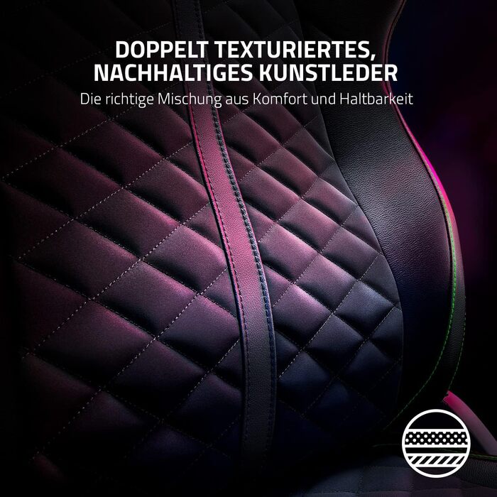 Геймінговий крісло Razer Enki - комфорт на весь день (інтегрований поясничний вигин, реактивна регулювання нахилу, широке сидіння, екологічна штучна шкіра) Зелений | Razer Enki Standard Green