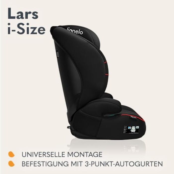 Автокрісло Lionelo Lars i-Size 100–150 см, Група 2/3, чорно-червоне, з регулюванням підголівника та бічними захистом