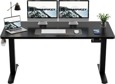 Електричний стіл 140x60 см: регульована висота, цільна стільниця, комп'ютерний стіл, без швів (чорний)