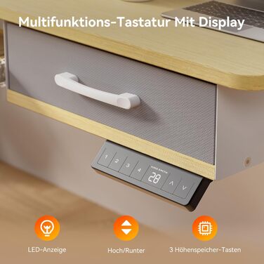 Регульований стіл WALKINGDESK для дому та офісу: електричний, з ящиками та підставкою для клавіатури (160x60 см, білий дуб)