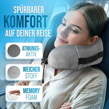 Подушка для подорожей Nackenkissen Flugzeug з піни Memory Foam – для літака, авто, з додатковою підтримкою голови, сіра