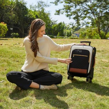 LOVEVOOK Набір валіз ручної поклажі: ручна валіза, середнього розміру, 20 дюймів, з відділенням для ноутбука 17 дюймів, легка, для жінок, подорожі, ділові поїздки, чорний, білий, коричневий