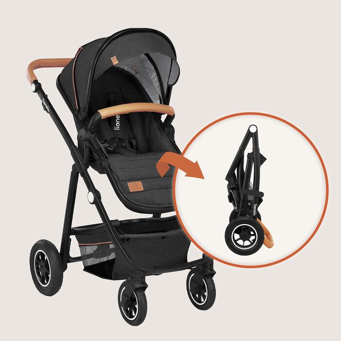 Комплект Lionelo Amber 3-в-1: коляска, ванночка для новонароджених, автокрісло i-Size, чорний