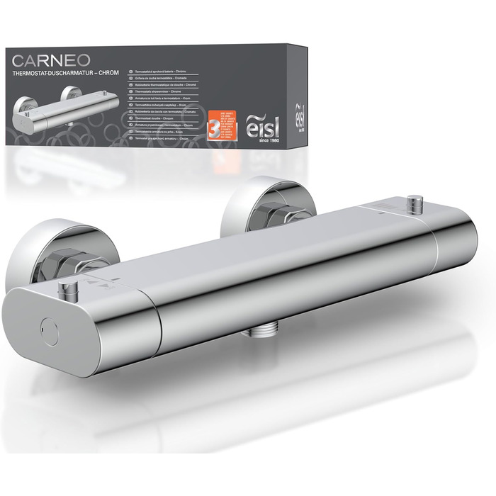 Дзеркальна душова арматура EISL CARNEO з терморегулятором, водоспадом та захистом від перегріву (38°C), хром