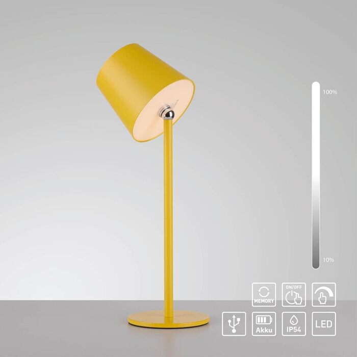 LED настільна лампа SellTec на акумуляторі, USB, біла, диммувана, IP54 для саду, кемпінгу, балкону, тераси (жовта)