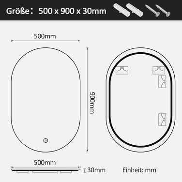 Дзеркало для ванної кімнати Boromal з підсвічуванням 80x60 см, 3 кольори світла, регулювання яскравості, LED, сенсорне керування