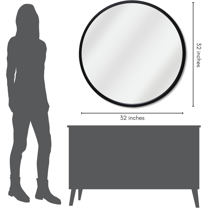 Дзеркало овальне Americanflat Spiegel Oval 30x61 см з чорним пластиковим каркасом для ванної, вітальні або спальні