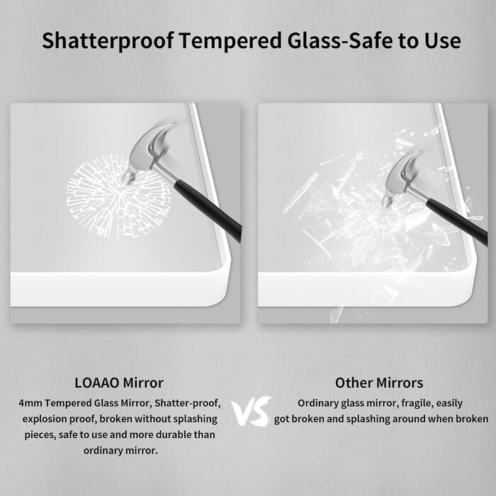 LOAAO Дзеркало для ванної кімнати 61 x 91.4 см з округлим прямокутним кольоровим каркасом, дзеркало для макіяжу, монтаж на стіну, загартоване скло, нержавіюча сталь, горизонтальне/вертикальне встановлення