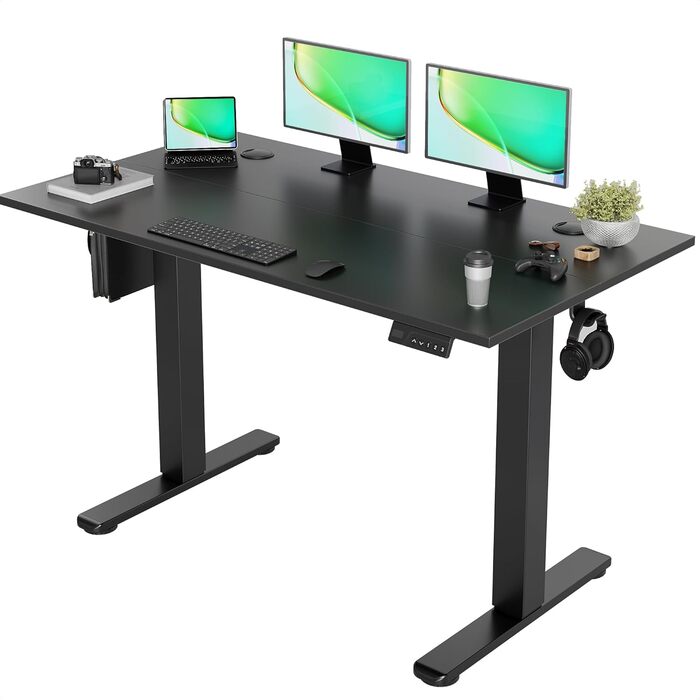 Електричний регульований стіл Claiks 120x60 см з пам'яттю, з гачками, чорний