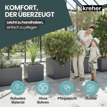 Плантатор Kreher XL Millennium: кашпо для квітів з каменю, різні розміри та кольори (коричневий, бежевий, антрацитовий, сірий). З міцного пластику.