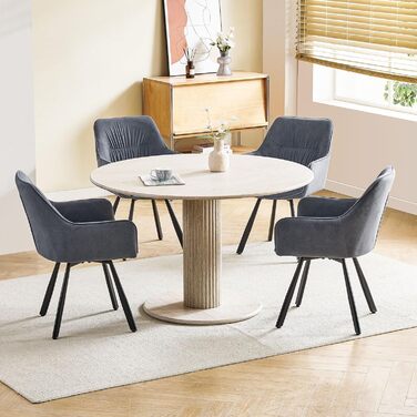 Набір обідніх крісел 6 шт., поворотні, з підлокітниками, 360°, сучасний м'який стіл з велюру, для їдальні, кухні, вітальні, кабінету, спальні (4 поворотні, сірий)