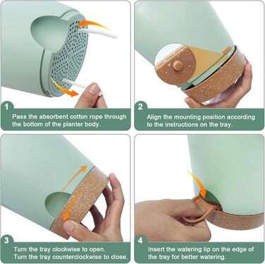 5 горщиків з пластику з системою поливу, 17.8/16.5/15.2/13.9/12.7 см. Самополивні кашпо з підставкою. Круглі горщики для квітів, сукулентів, кактусів. Для дому, балкона, саду. Зелений, коричневий колір.