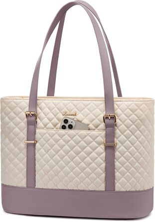 Сумка для ноутбука LOVEVOOK 15.6 дюймів для жінок з відділенням для ланчу, сумка-шоппер, ділова сумка, портфель, сумка для навчання, містка, водонепроникна, для офісу, університету, чорна (15.6 дюймів, Бежевий, Рожевий)