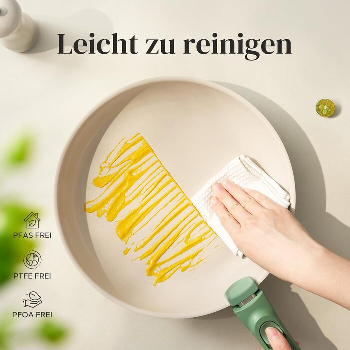 Набір сковорідок Redchef з знімними ручками, індукційні, керамічні сковороди з антипригарним покриттям, 6 предметів (20, 24, 28 см), економія місця, кераміка, без PTFE, PFOA та PFAS, зелений